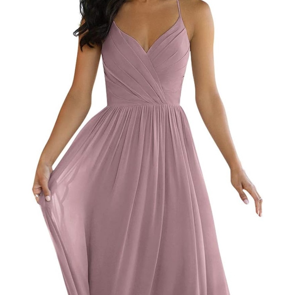 Maxi Bridesmaid Dresses Women Ruched A-line Chiffon Formal Dress Long Dusty Rose